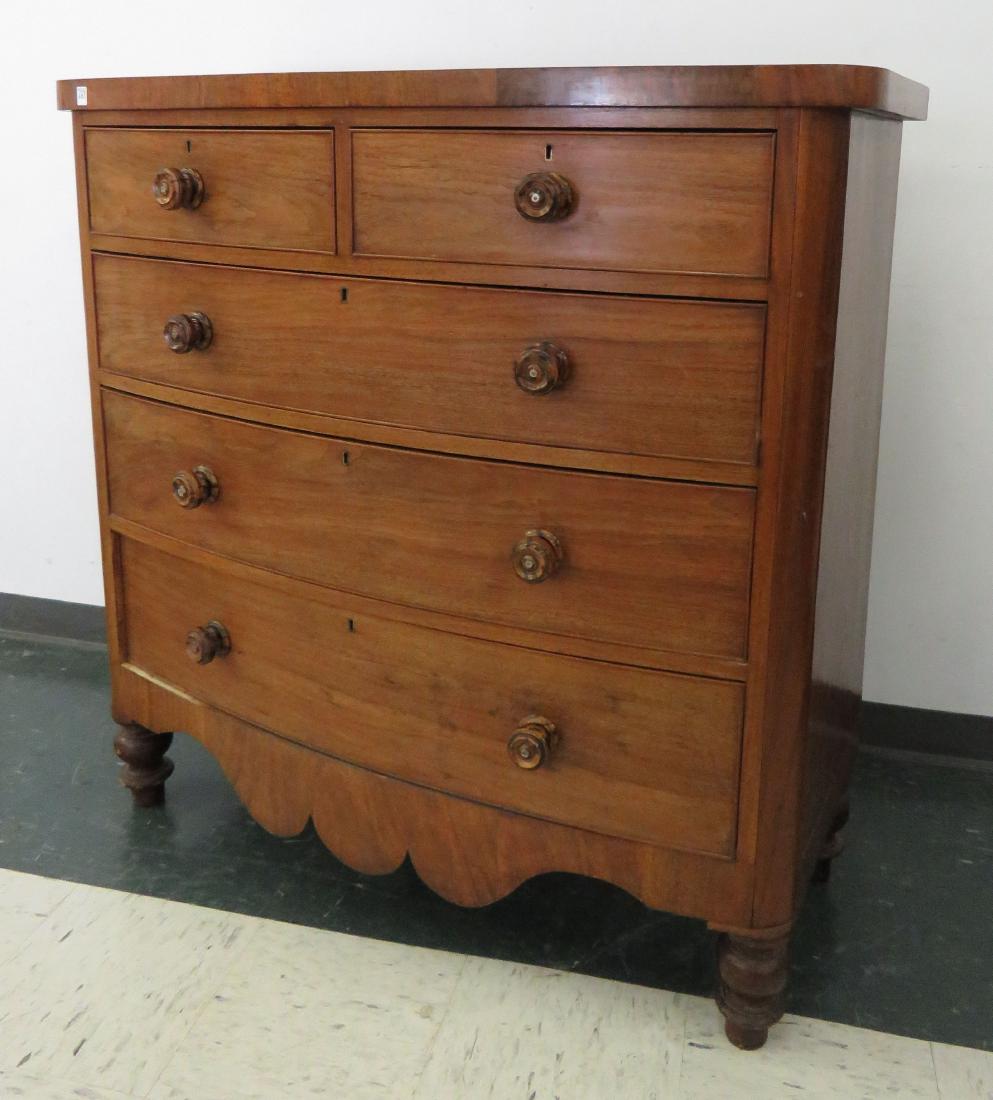 REGENCY CARVED MAHOGANY BOW FRONT CHEST OF DRAWERS, (1 of 1)