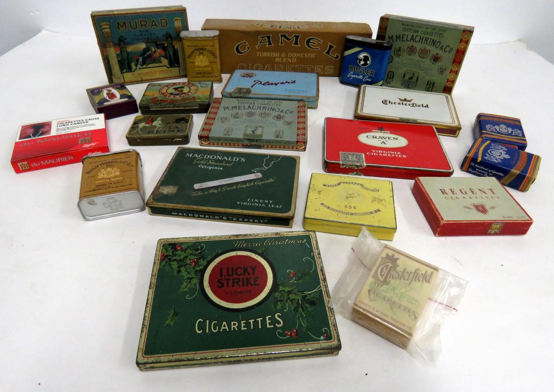 LOT (20) ASSORTED VINTAGE CIGARETTE TINS/PACKS/BOXES (1 of 1)