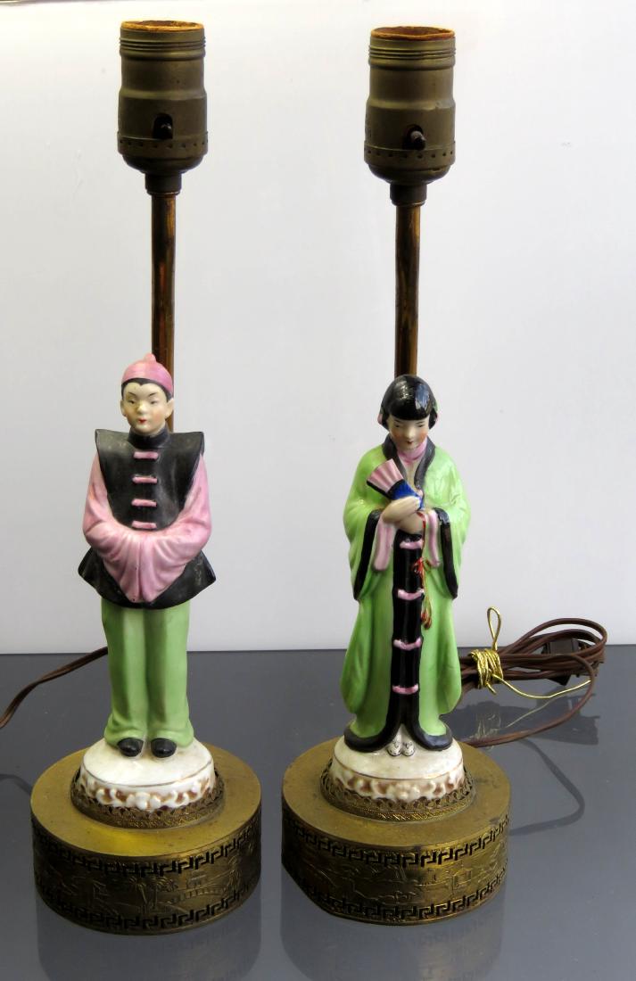 PAIR CHINESE PORCELAIN FIGURES, MOUNTED AS LAMPS (1 of 1)
