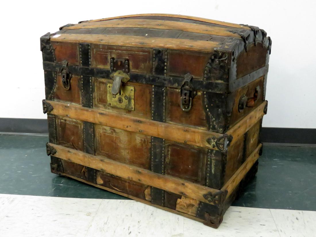 VINTAGE TAYLOR'S PATENT OAK BOUND DOME-TOP TRUNK, 19TH (1 of 1)