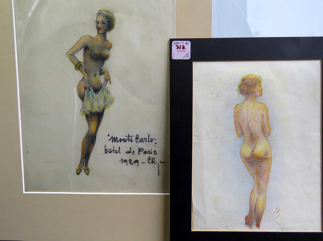 FRENCH SCHOOL (20TH CENTURY), LOT (2) CONTE CRAYON ON (1 of 1)