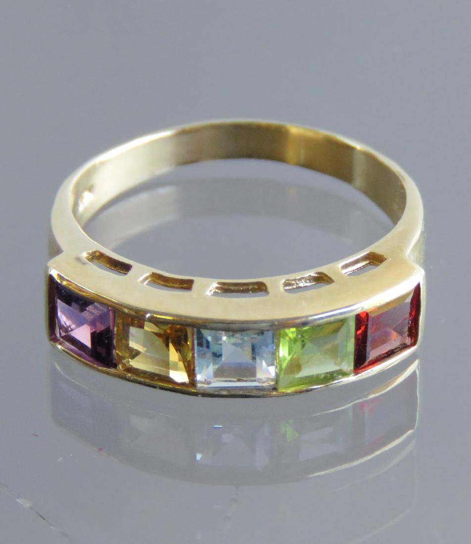 14K YELLOW GOLD AND SQUARE CUT RAINBOW SEMI-PRECIOUS, (1 of 1)