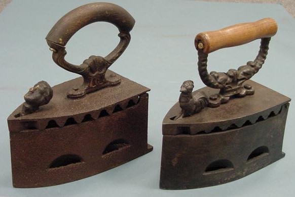 (2) CONT'L CAST IRON CHARCOAL IRONS: LOT (2) CONTINENTAL CAST IRON CHARCOAL IRONS