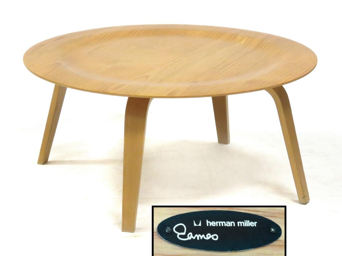 EAMES FOR HERMAN MILLER OAK SAUCER TOP ROUND TABLE, (1 of 3)