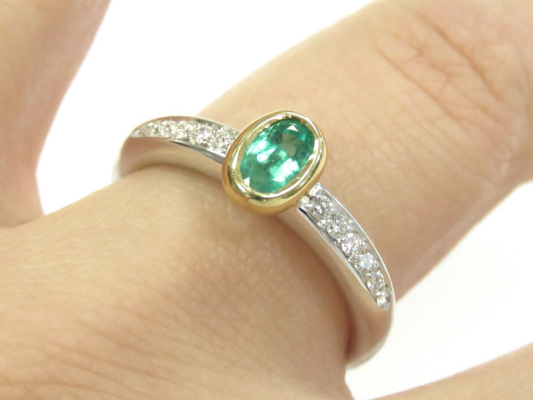 ITALIAN 18K WHITE/YELLOW GOLD EMERALD AND DIAMOND RING. (1 of 3)