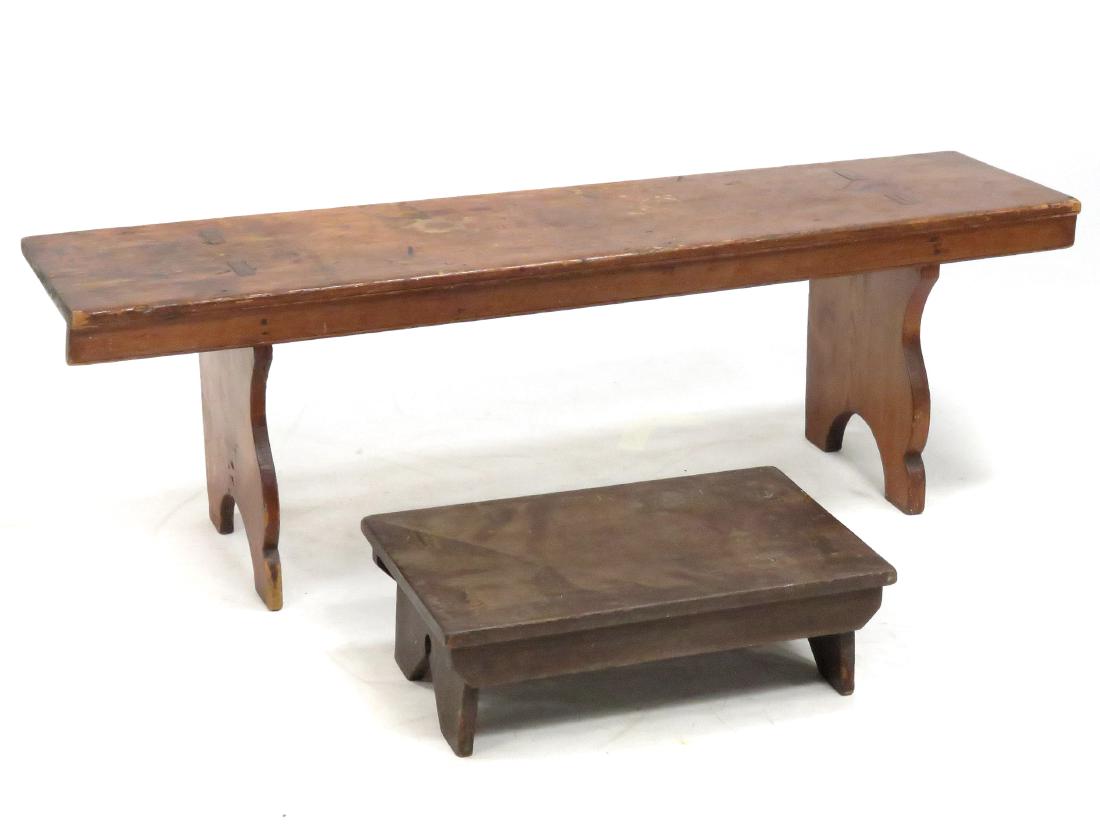LOT (2) COUNTRY PINE BENCHES, 19TH CENTURY. HEIGHT (1 of 4)
