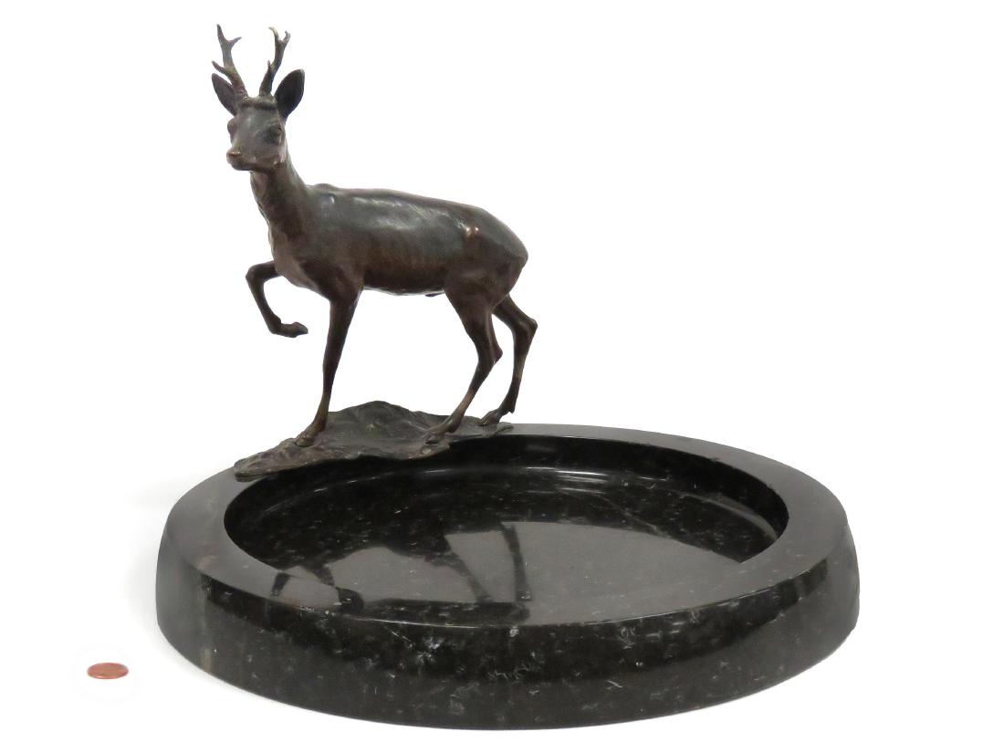 VINTAGE BRONZE AND MARBLE FIGURAL CIGAR TRAY, SIGNED (1 of 4)