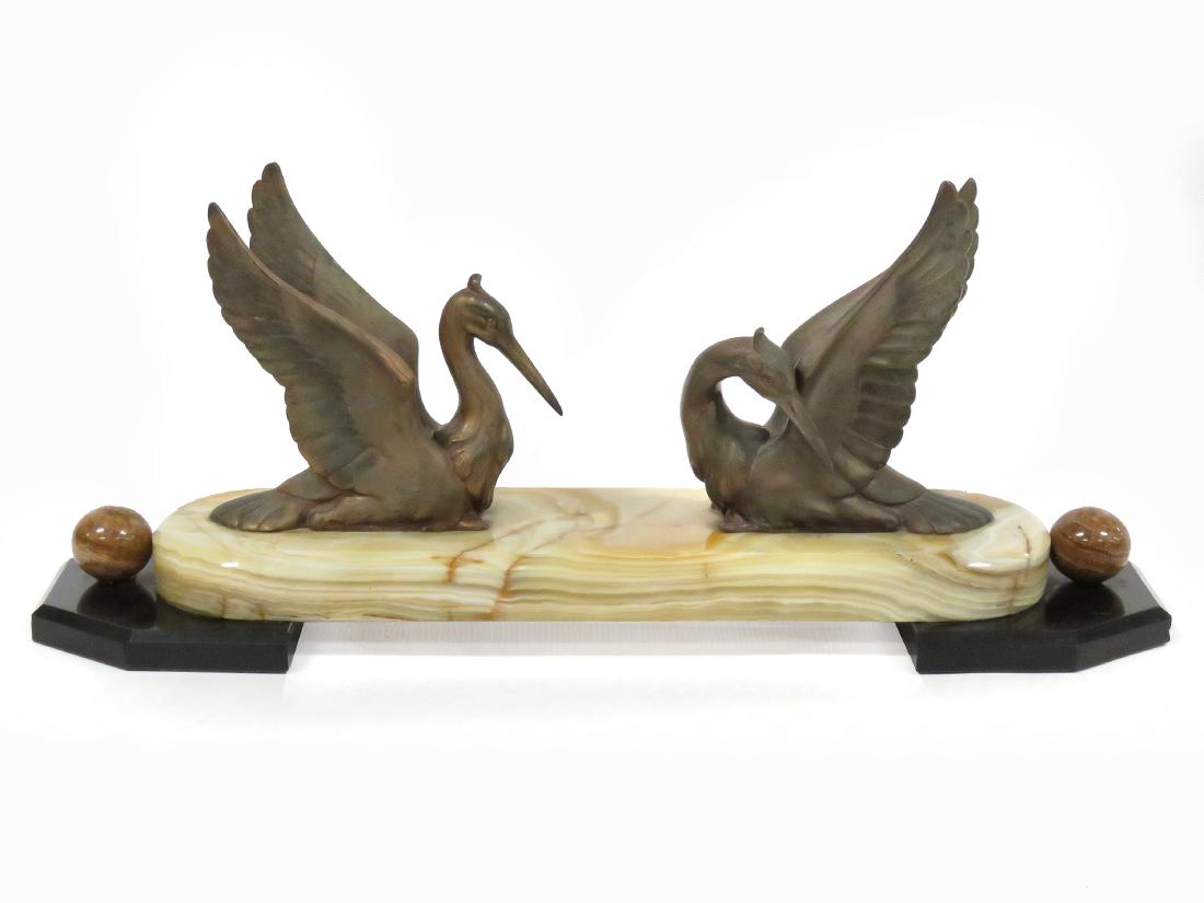 FRENCH ART DECO PATINATED METAL, AGATE AND MARBLE (1 of 5)