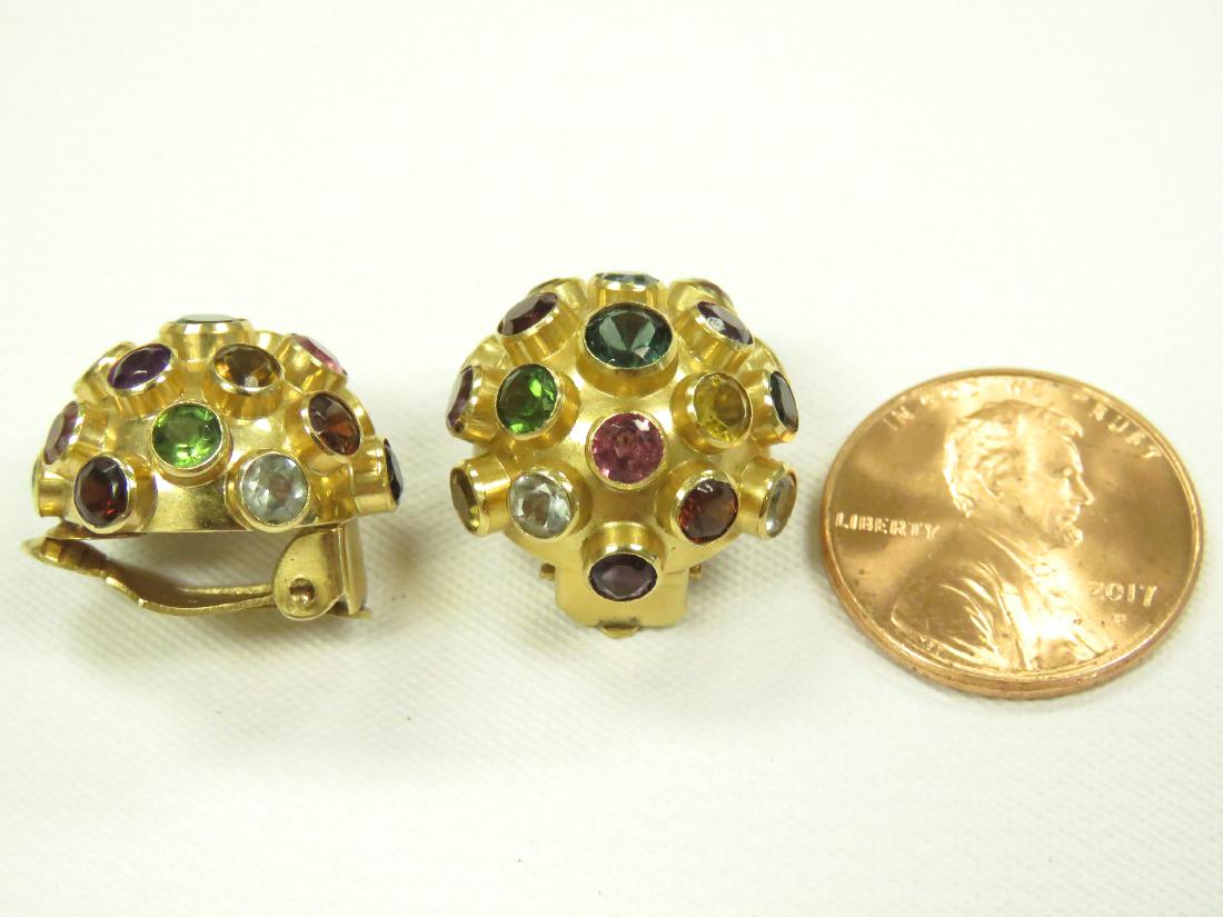 PAIR YELLOW GOLD (TESTS 14K) SEMI-PRECIOUS GEM-SET (1 of 2)