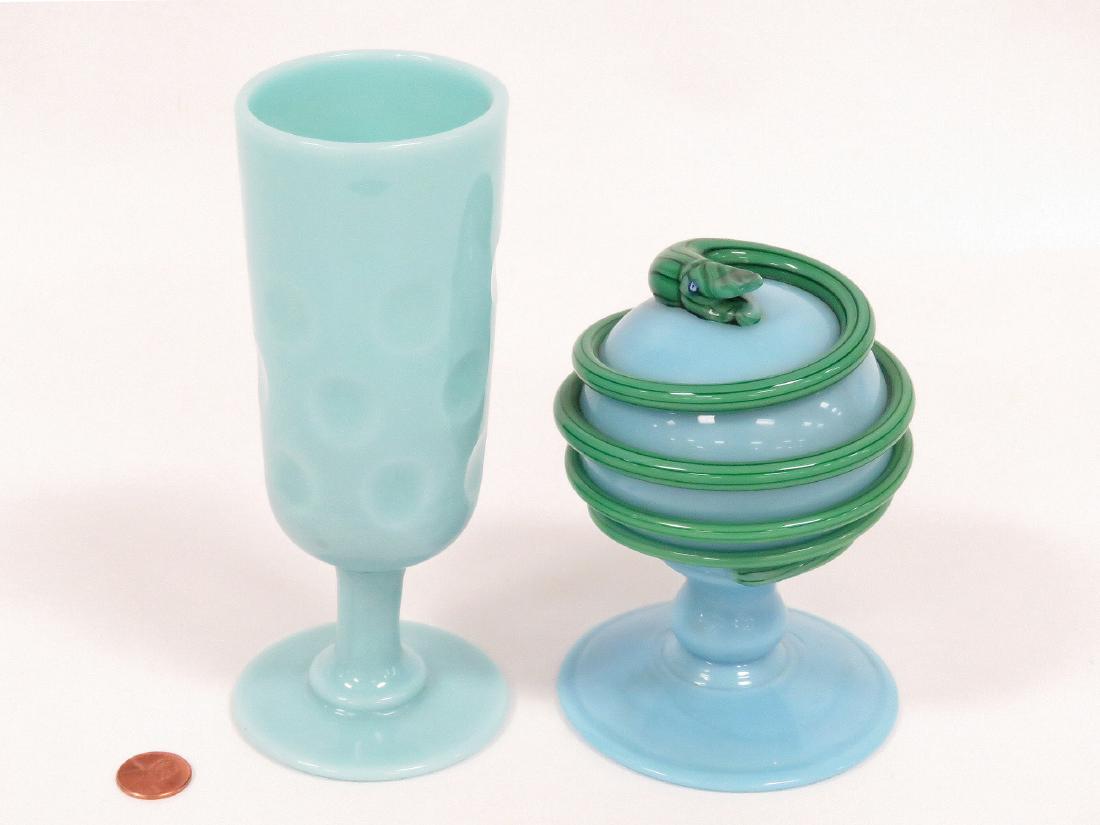 LOT (2) ANTIQUE FRENCH BLUE OPALINE GLASS INCLUDING (1 of 6)