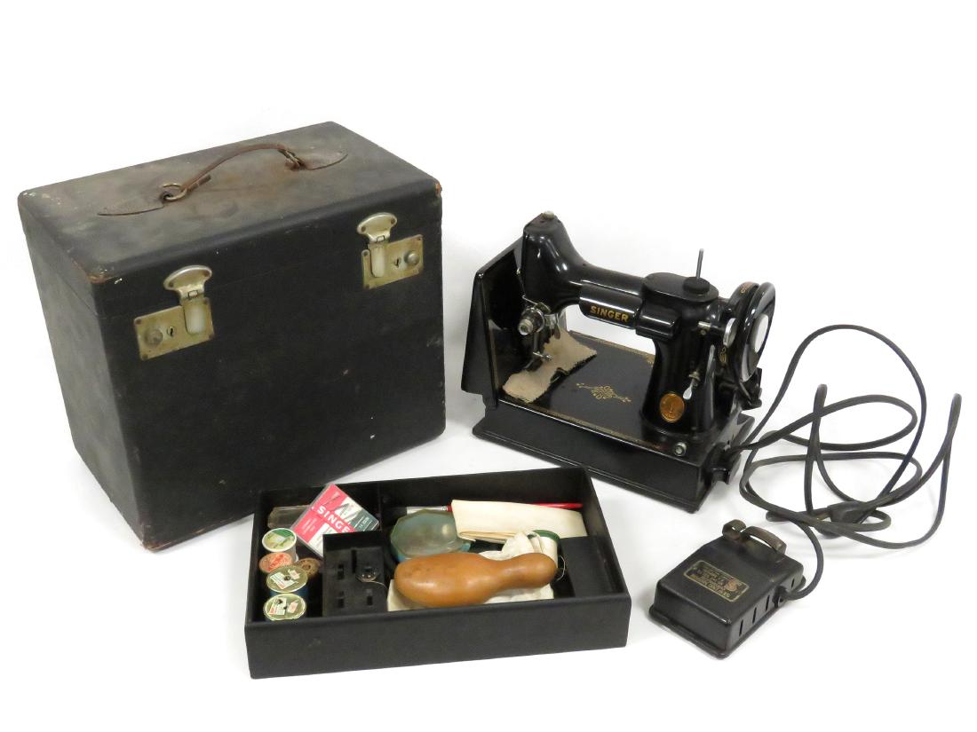 SINGER MODEL 221-1 FEATHER LITE SEWING MACHINE WITH (1 of 3)