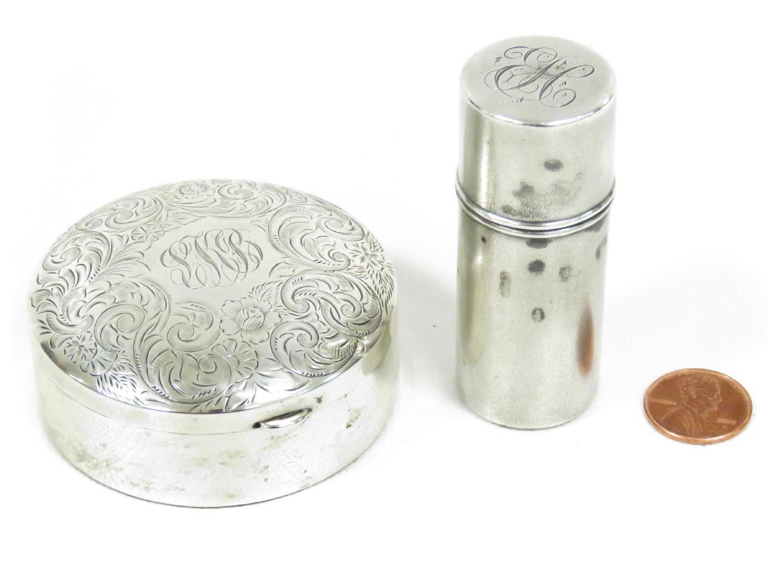 LOT (2) VINTAGE HINGED DRESSER BOX AND CYLINDER SEWING (1 of 3)