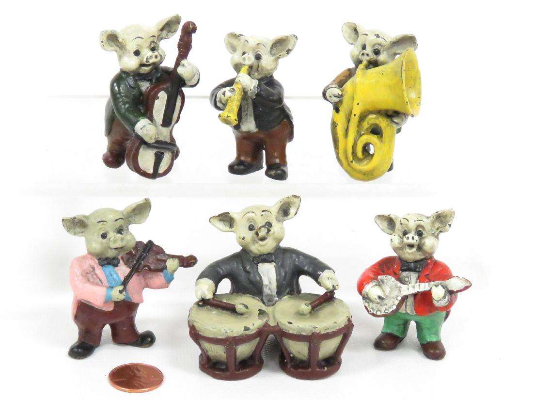 SET (6) VIENNA PAINTED BRONZE PIG ORCHESTRA, SIGNED. (1 of 4)