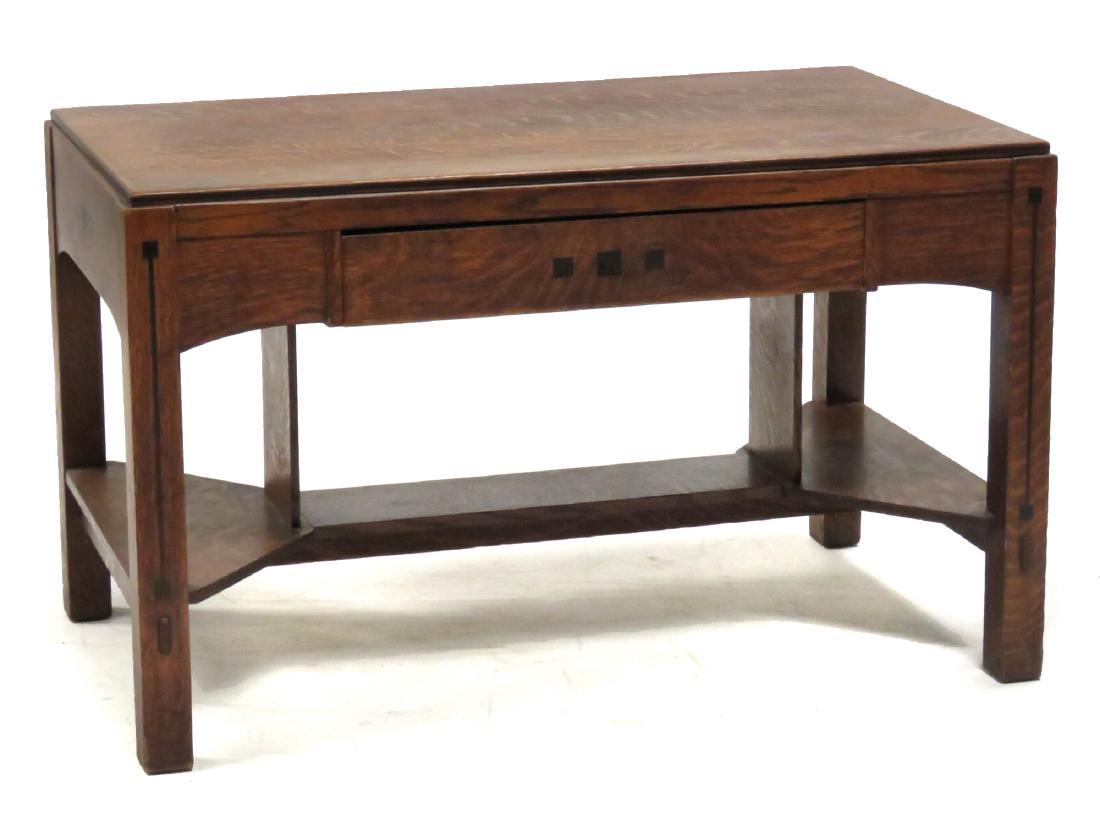 LIMBERTS ARTS & CRAFTS EBON OAK INLAID LIBRARY DESK (1 of 5)