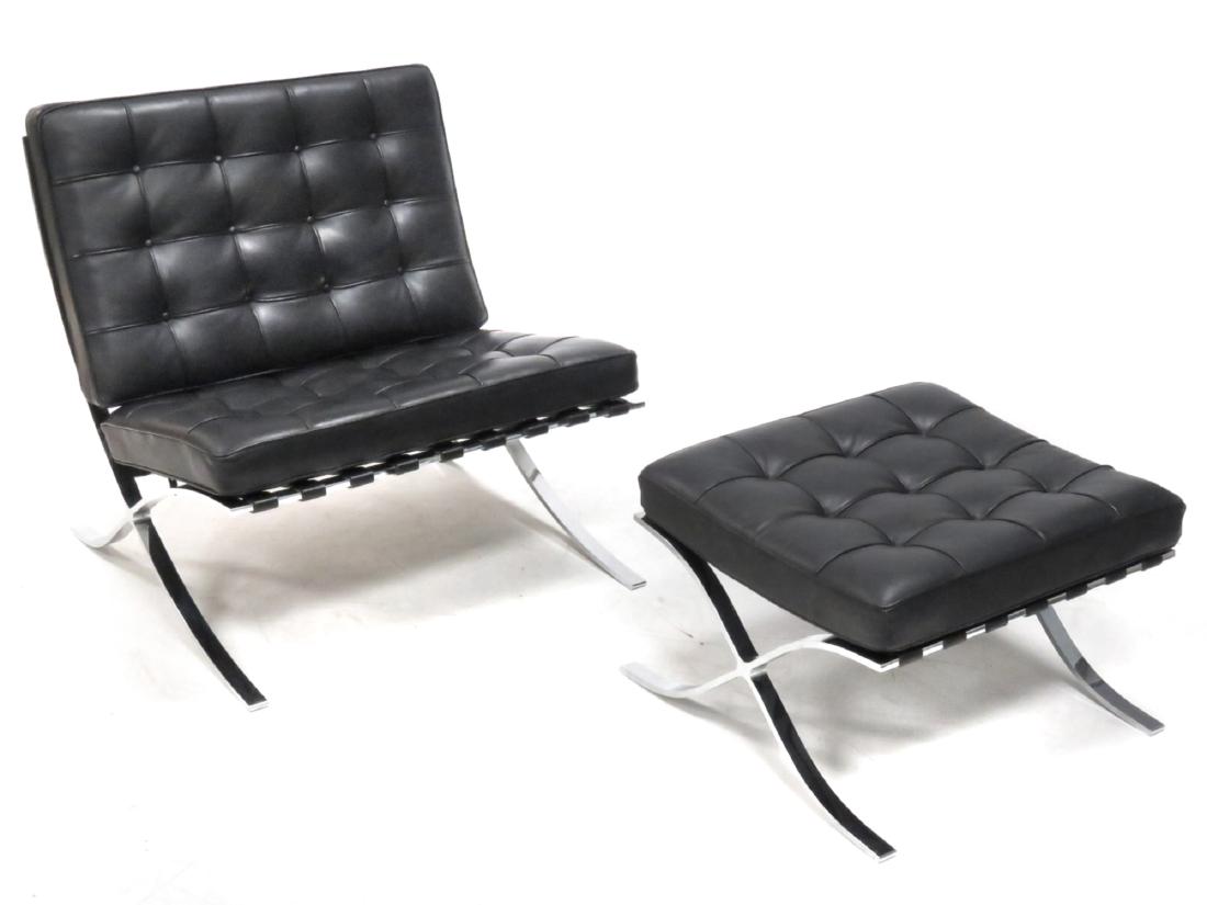 BARCELONA CHROME STEEL AND LEATHER CHAIR WITH OTTOMAN: LOT (2) INCLUDING BARCELONA CHROME STEEL AND LEATHER CHAIR AND OTTOMAN