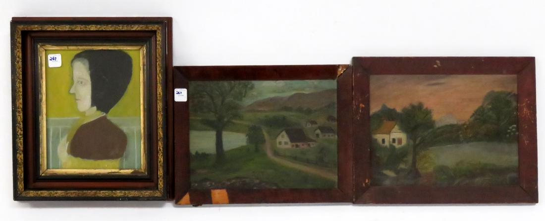LOT (3) AMERICAN FOLK SCHOOL PAINTINGS INCLUDING (2) (1 of 1)