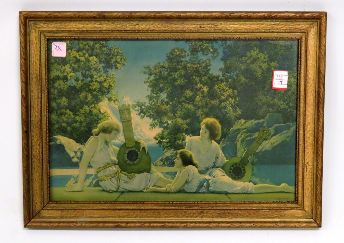 MAXFIELD PARRISH PRINT, "THE LUTE PLAYERS". FRAMED AND: MAXFIELD PARRISH PRINT, "THE LUTE PLAYERS". FRAMED AND GLAZED-15 1/2 X 22"