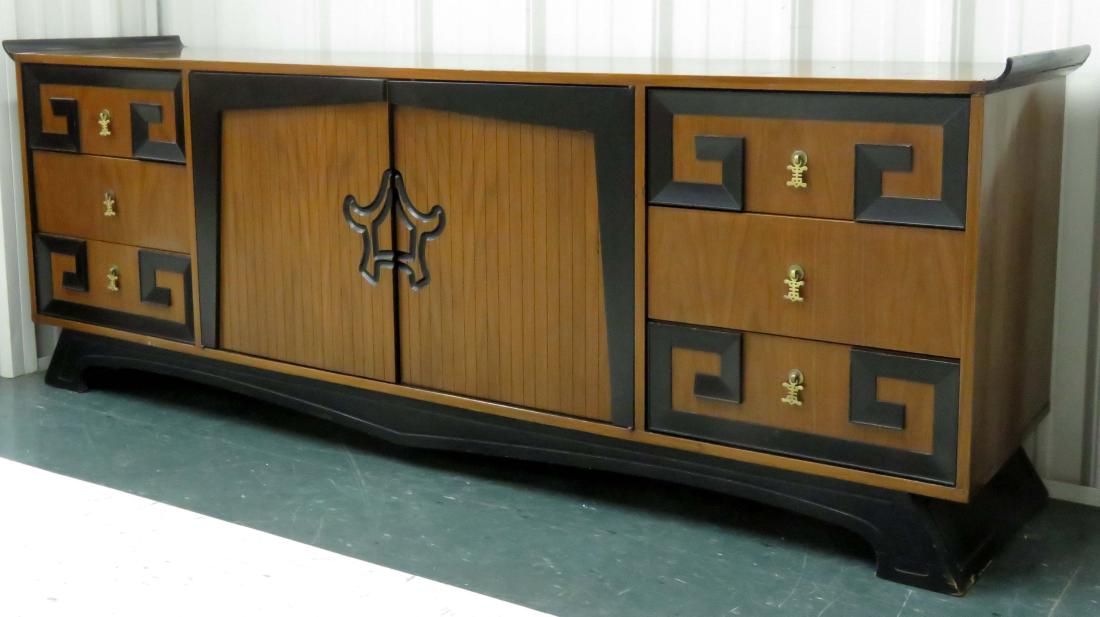 MID-CENTURY MODERN DESIGN WALNUT CREDENZA. HEIGHT 30"; (1 of 1)
