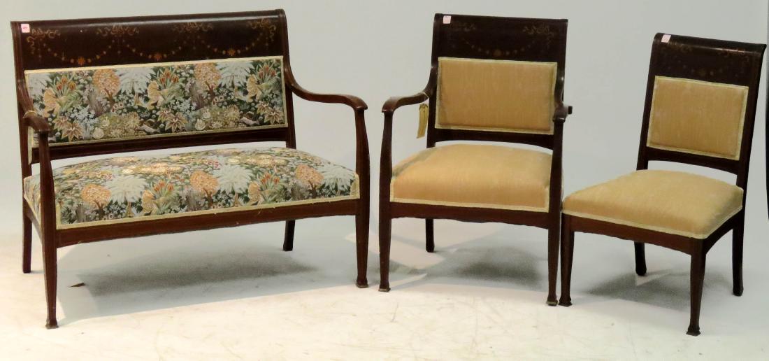 SET (3) FRENCH STYLE CARVED AND INLAID PARLOR SUITE, (1 of 1)