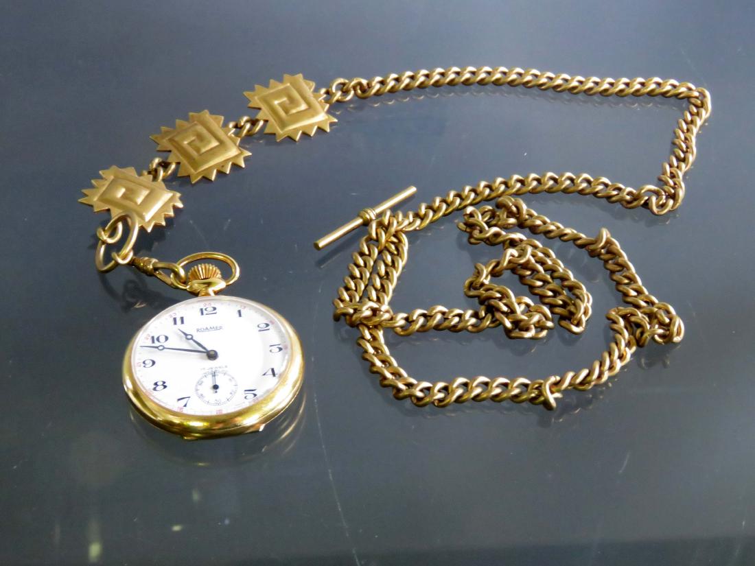 ROAMER, GOLD PLATE 17JEWEL OPENFACE POCKET WATCH WITH