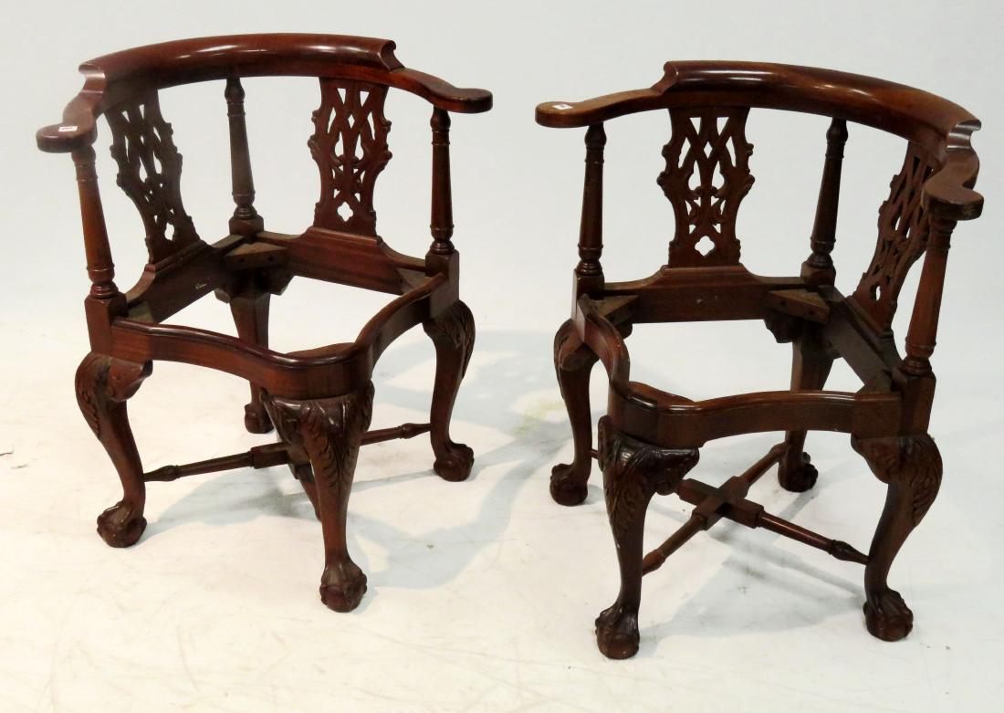 PAIR CHIPPENDALE STYLE CARVED MAHOGANY CORNER CHAIRS (1 of 1)