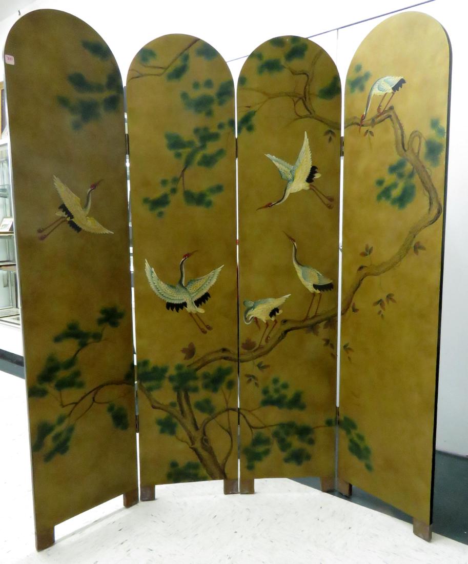 JAPANESE DECORATED 4-PANEL SCREEN. HEIGHT 72"; WIDTH (1 of 3)