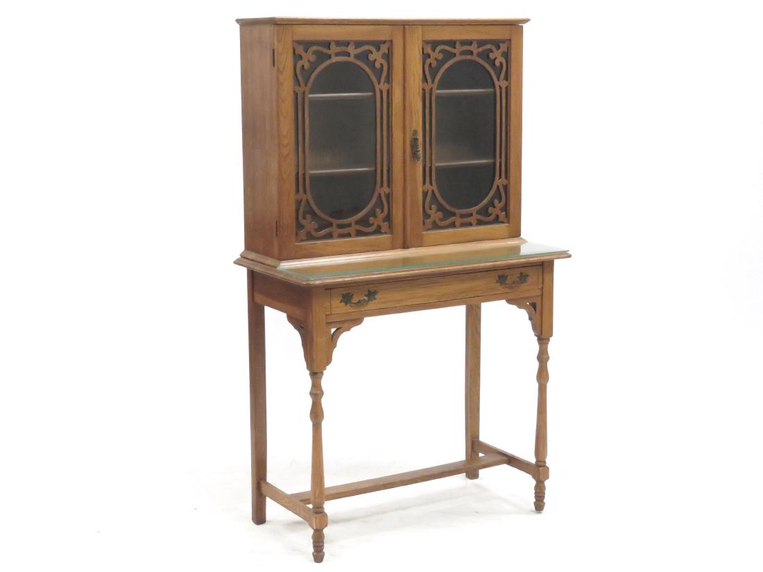 AESTHETIC CARVED OAK CABINET ON STAND, C.1900. HEIGHT (1 of 4)