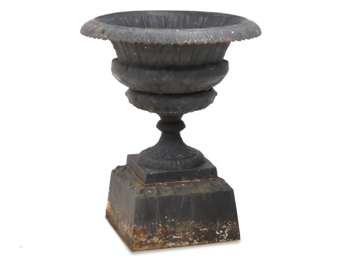 VINTAGE CAST IRON GARDEN URN, SIGNED WALIRIDGE & CO., (1 of 4)