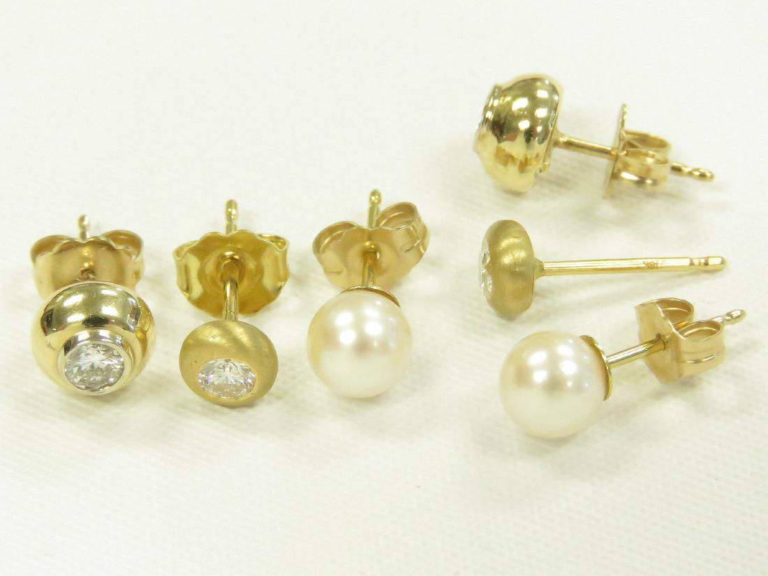 LOT (3) PAIR 14/18K YELLOW GOLD, DIAMOND AND 5.6MM (1 of 1)