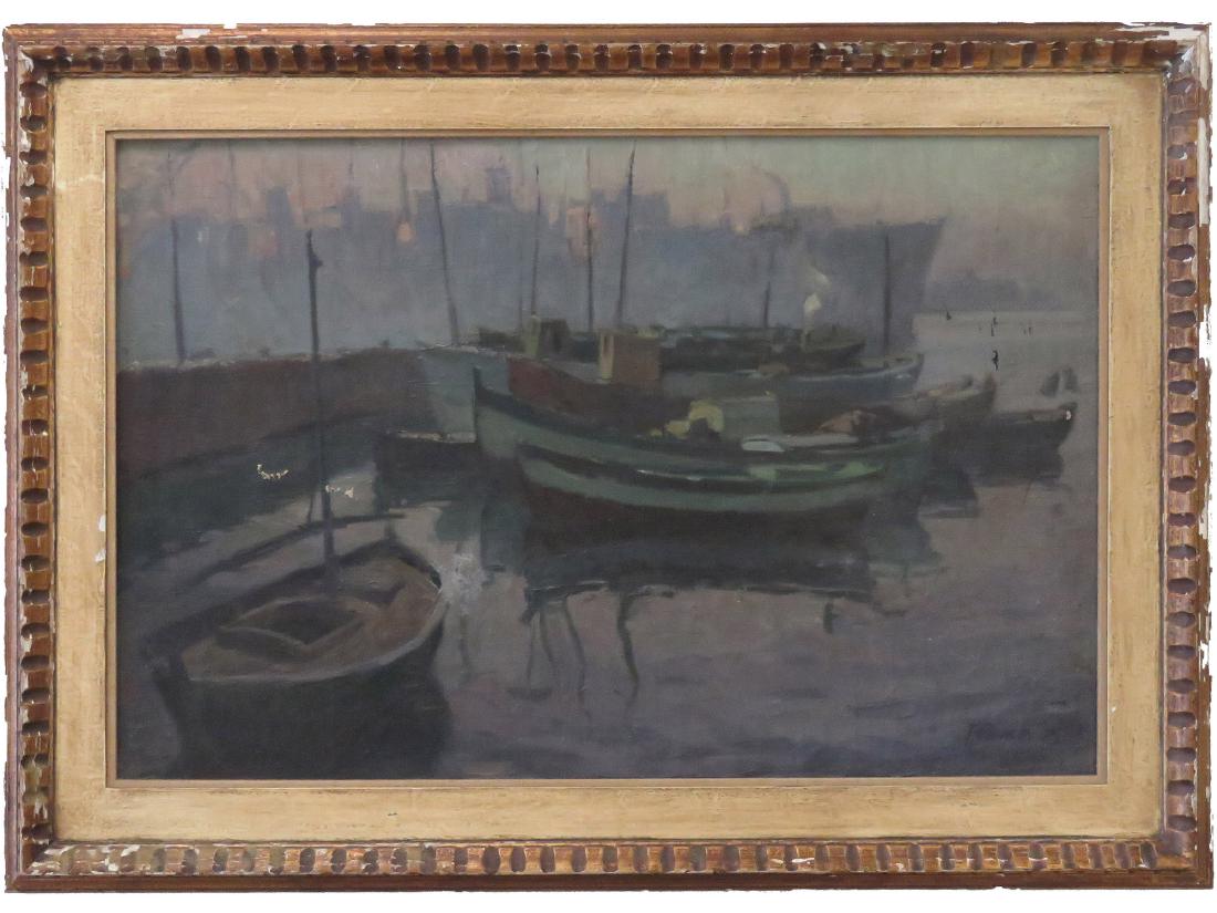 AMERICAN SCHOOL (20TH CENTURY), OIL ON CANVAS, HARBOR (1 of 7)