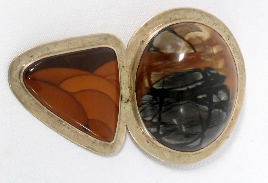MEXICAN STERLING HARDSTONE BROOCH, SIGNED AKR. LENGTH 2 (1 of 2)