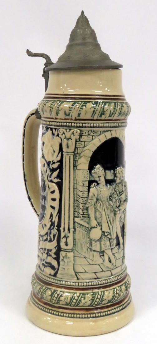 GERMAN 2L STONEWARE STEIN WITH PEWTER LID. HEIGHT 16" (1 of 3)