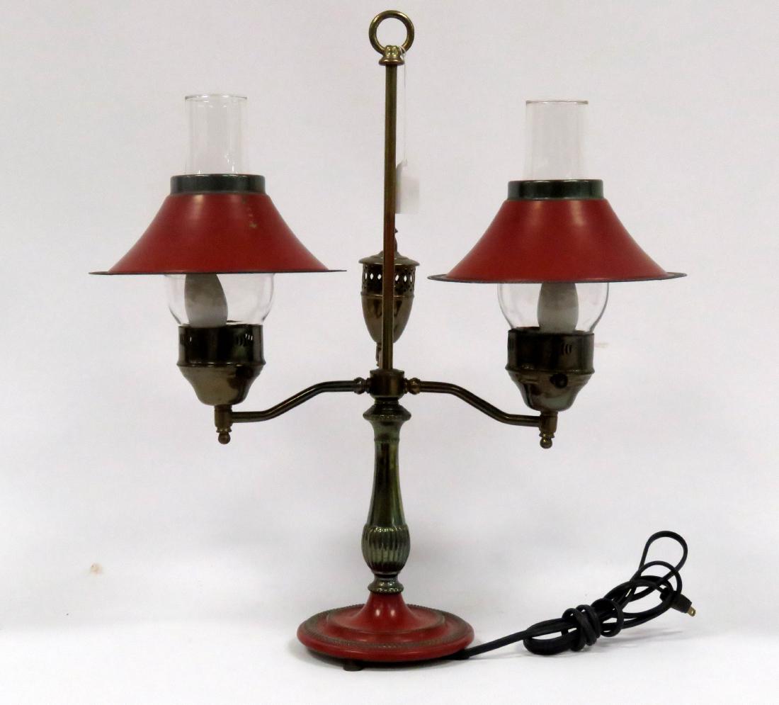 TOLE PAINTED DOUBLE-ARM STUDENT LAMP. HEIGHT 21" (1 of 1)