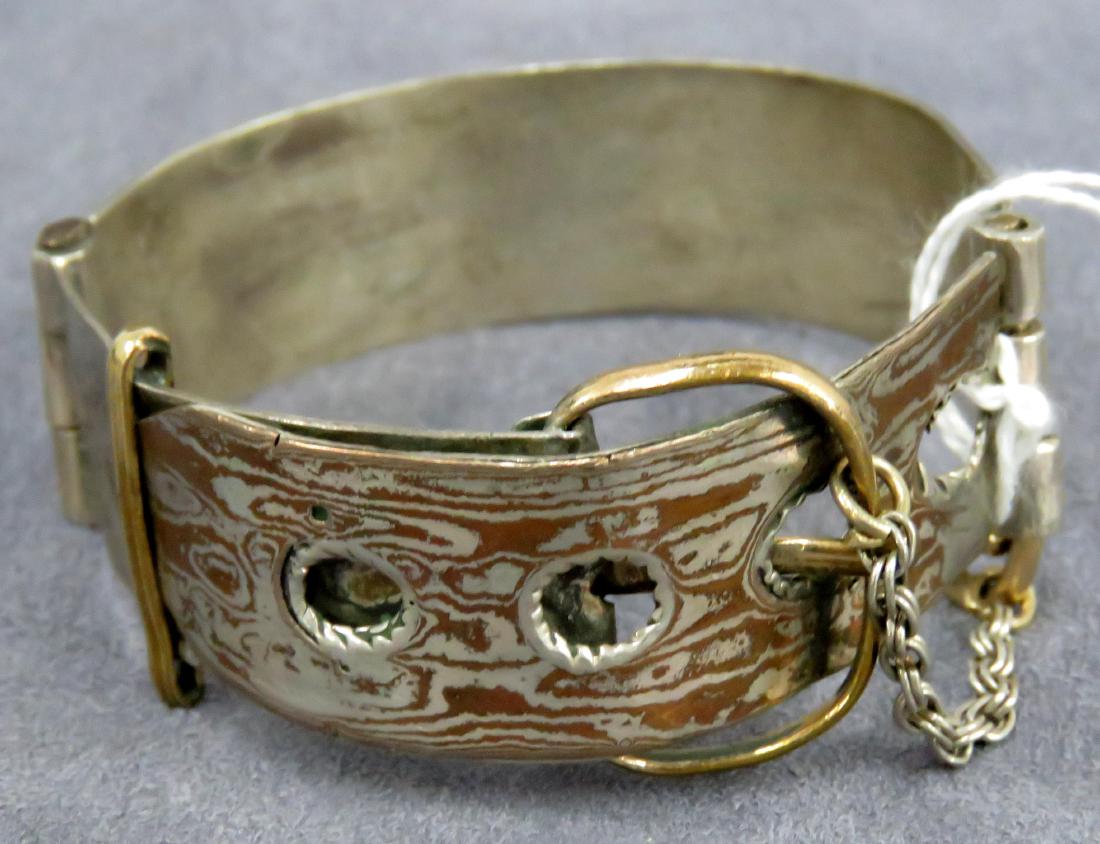 CUSTOM MADE SILVER BELT DESIGN HINGED CUFF BRACELET (1 of 1)