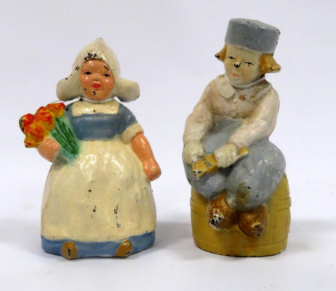 LOT (2) HUBLEY PAINTED CAST IRON DUTCH BOY & GIRL STILL (1 of 2)