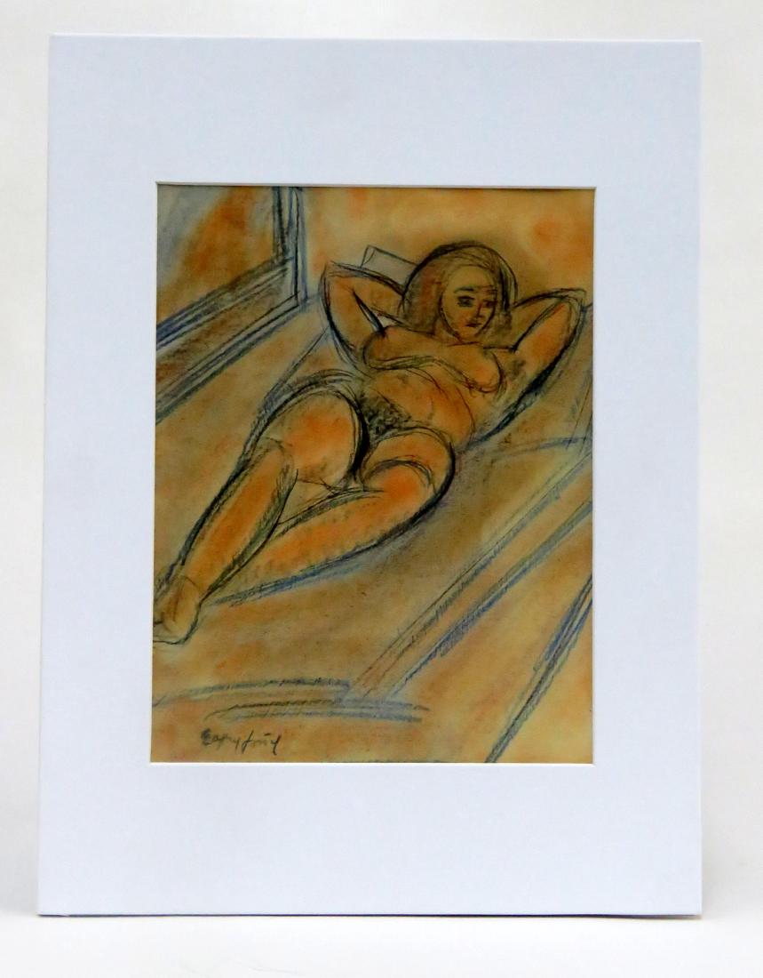 HUNGARIAN SCHOOL (20TH CENTURY), PASTEL CHALK ON PAPER,: HUNGARIAN SCHOOL (20TH CENTURY), PASTEL CHALK ON PAPER, FEMALE RECLINING NUDE, BEARS SIGNATURE "EGRY JOSZEF". SIGHT 10 1/2 X 8"