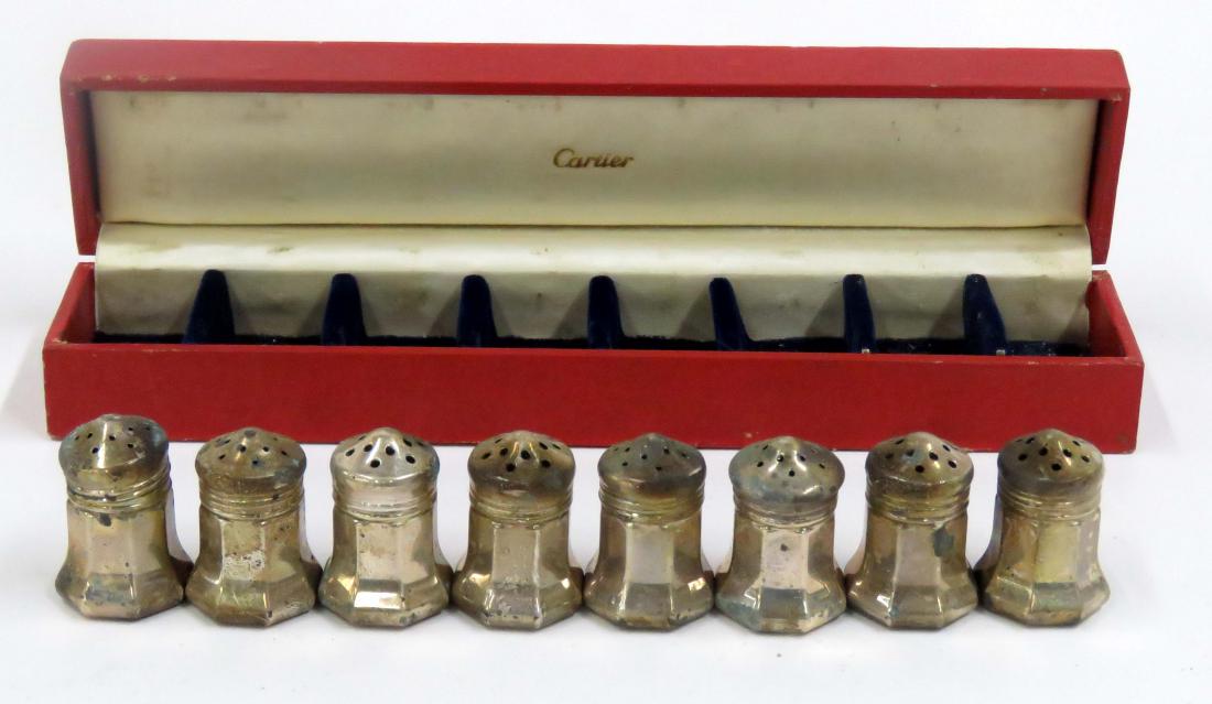 SET (8) CARTIER STERLING SALT/PEPPERS, CASED (1 of 3)