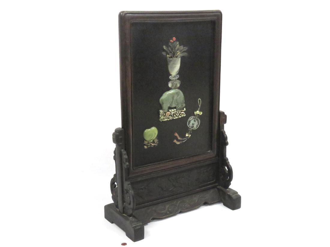 CHINESE LACQUER TABLE SCREEN WITH JADE AND HARDSTONE (1 of 5)