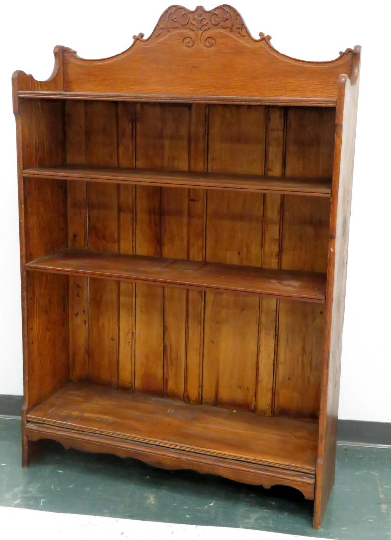 VINTAGE CARVED OAK OPEN BOOKCASE. HEIGHT 61"; WIDTH 40 (1 of 1)