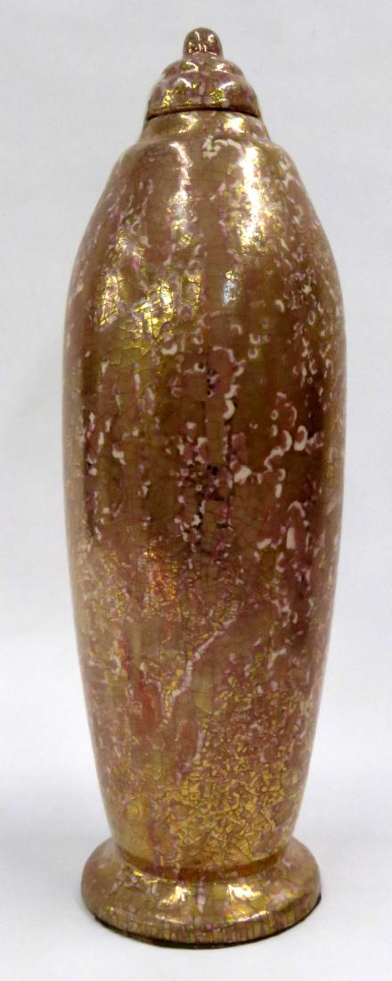 ART MODERNE GILT DECORATED POTTERY COVERED URN, SIGNED (1 of 1)