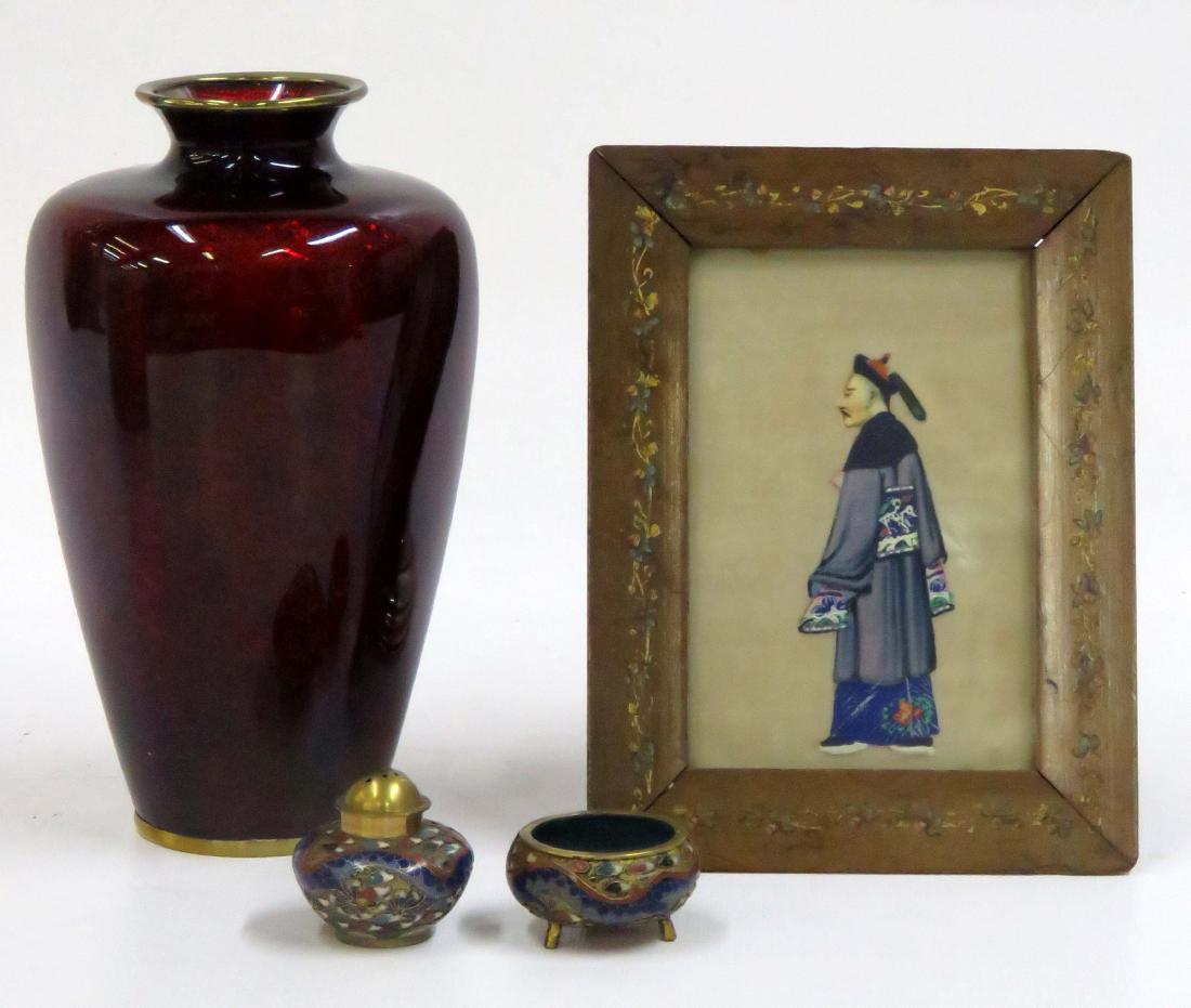 LOT (4) INCLUDING AKASUKE-PIGEON BLOOD ENAMEL VASE, (1 of 1)