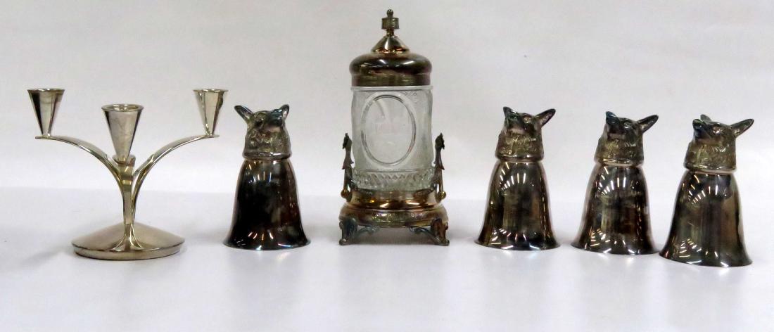 LOT ASSORTED SILVER PLATE INCLUDING (4) FOX HEAD (1 of 4)