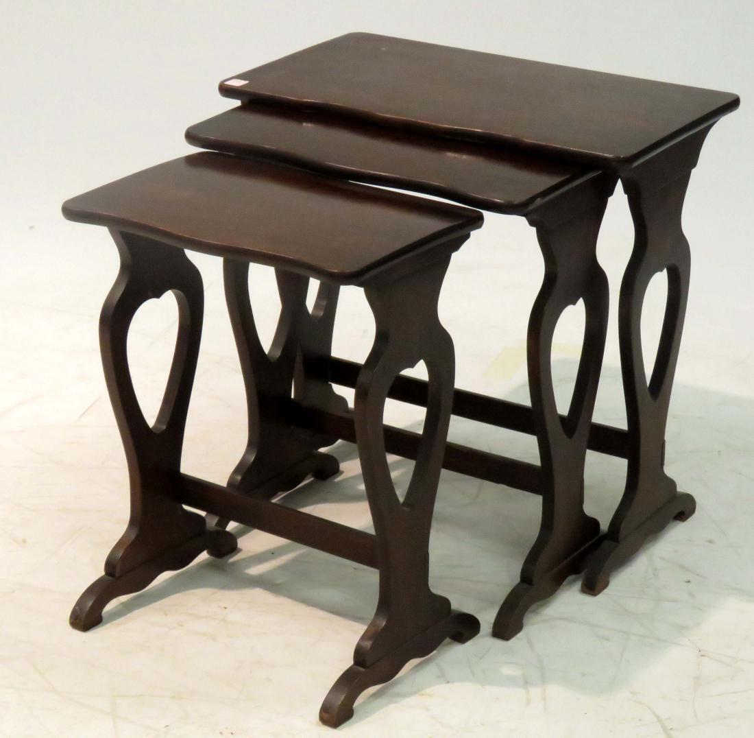 SET (3) CARVED MAHOGANY NESTING STANDS. LARGEST/HEIGHT: SET (3) CARVED MAHOGANY NESTING STANDS. LARGEST/HEIGHT 24"; WIDTH 24"