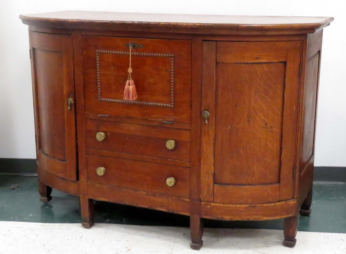 VINTAGE OAK BUTLER'S DESK BUFFET. HEIGHT 36"; WIDTH 54" (1 of 2)