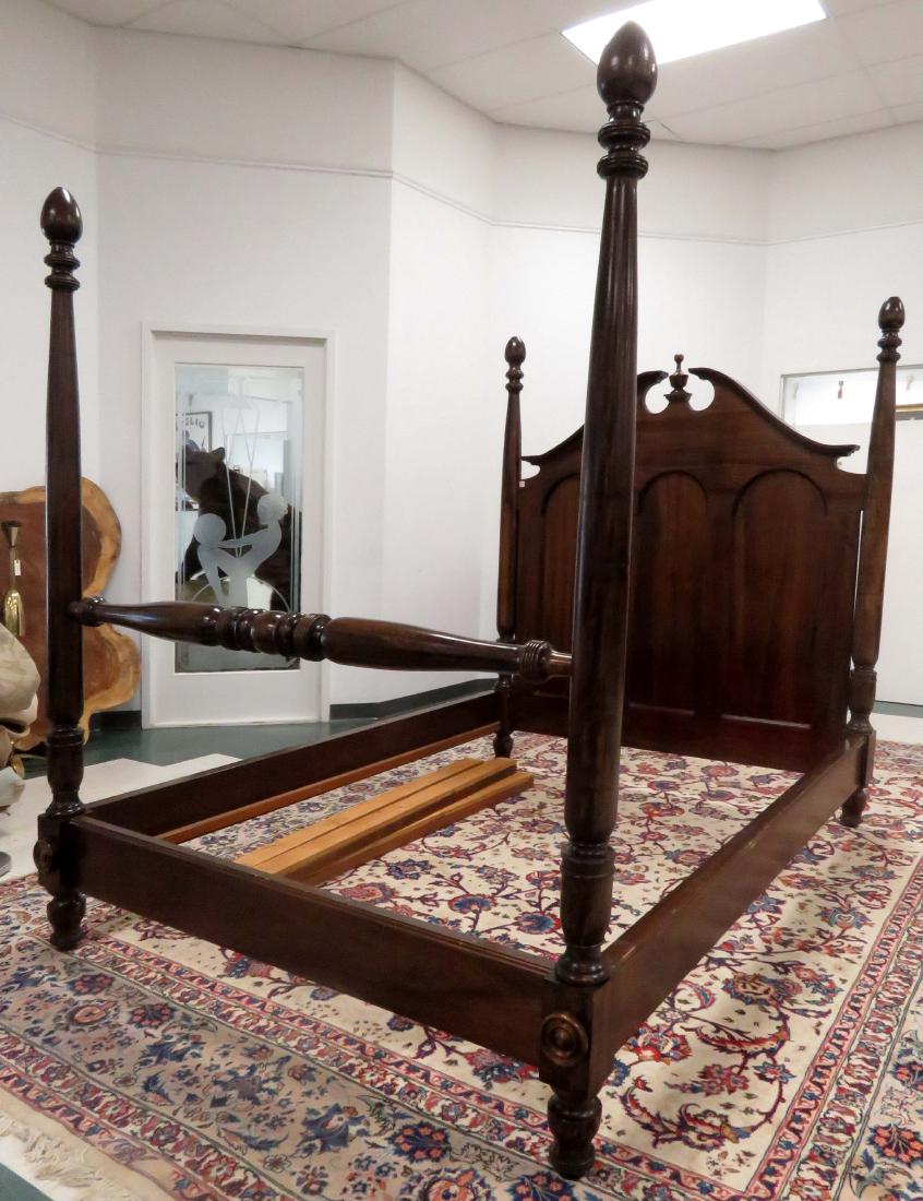 CARVED HARDWOOD 4-POSTER BED. HEIGHT 77 1/2"; WIDTH 66" (1 of 1)