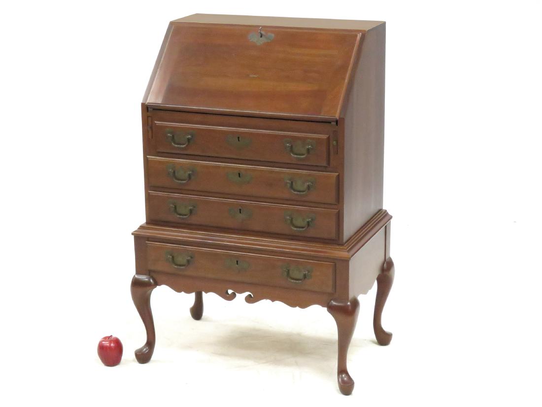 DIMINUTIVE QUEEN ANNE STYLE CARVED CHERRY SLANT FRONT (1 of 3)