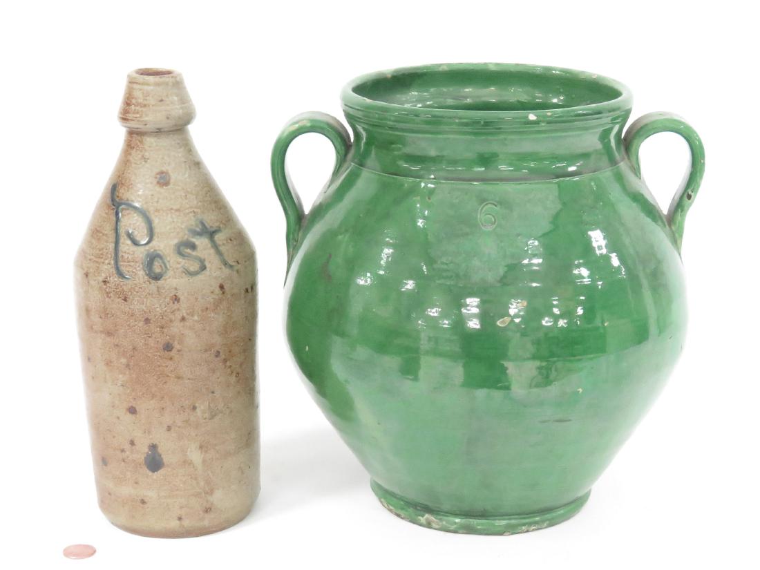 LOT (2) INCLUDING STONEWARE BEER BOTTLE WITH COBALT (1 of 5)