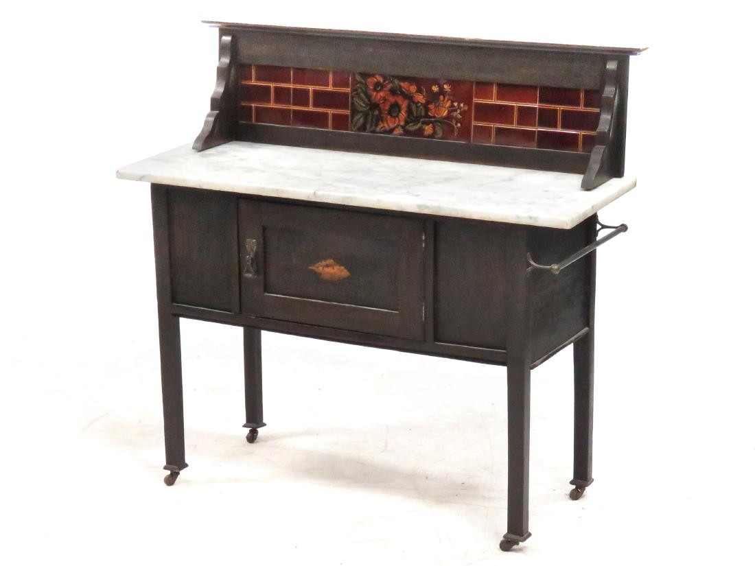 CONTINENTAL ART NOUVEAU OAK AND MARBLE-TOP WASH STAND (1 of 3)
