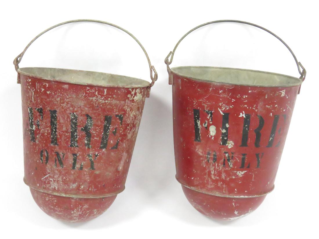 LOT (2) VINTAGE PAINTED "FIRE ONLY" PAILS (1 of 3)