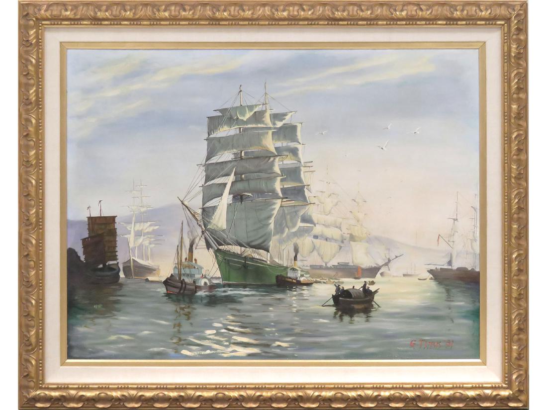 G. TURK (AMERICAN 20TH CENTURY), OIL ON BOARD, CLIPPER (1 of 6)
